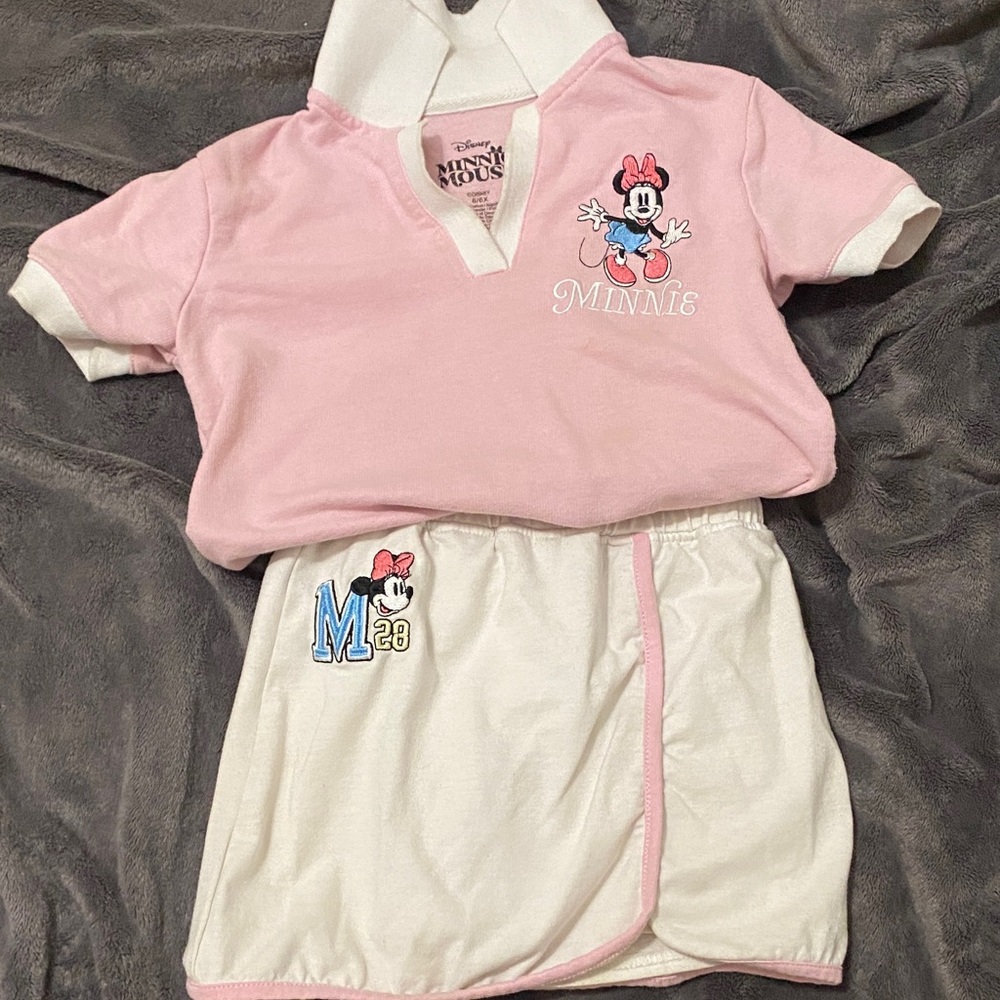 Disney Minnie Mouse Two-Piece Pink and White Kids Pajama Set